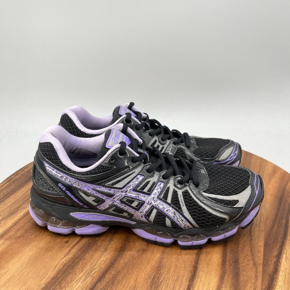 ASICS Gel Nimbus 15 Shoes Womens Size 9 Black Purple Running Comfort Walking Gym